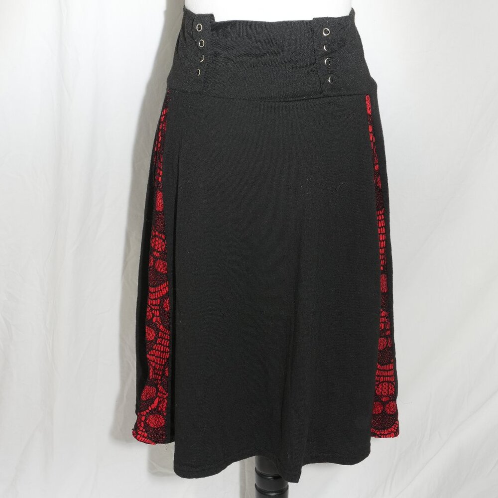 Red Skulls Goth Punk Midi Skirt Womens XL Black AUC - Picture 7 of 7